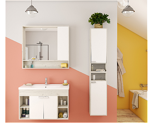 Зеркальный шкаф Флай 100 белый, дуб крафт Aquaton 1A237802FAX10