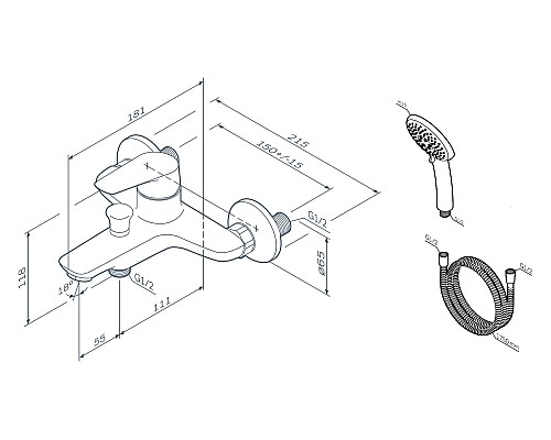 Смеситель для ванны/душа AM.PM Joy F85E15000 118 мм