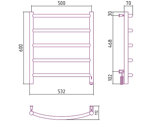 Полотенцесушитель электрический 600х500 МЭМ правый Сунержа Галант 4.0 00-0831-6050