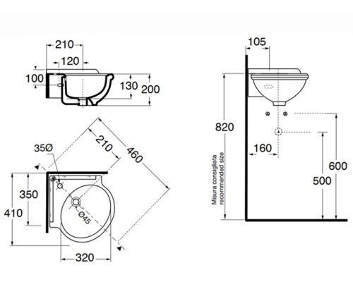 Раковина Azzurra Jubilaeum 35 JULS0353500MBI (JUB35/AN bi)*1 Белая