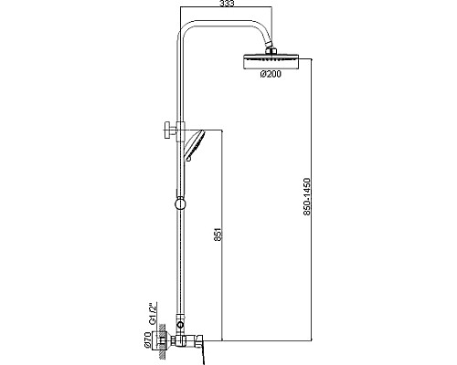 Смеситель Rossinka T40-45 для душа с регулируемой высотой штанги и лейкой "Тропический дождь"