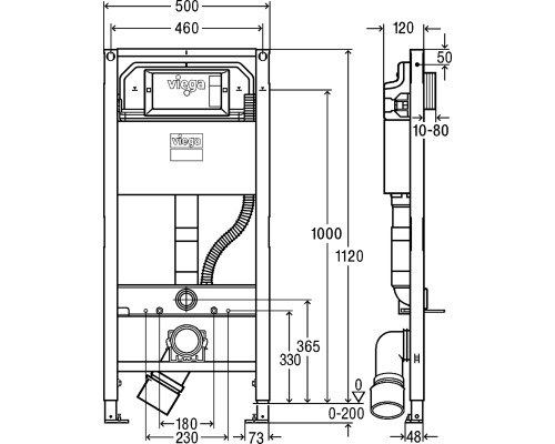Инсталляция Viega Prevista Dry 771 980 для подвесных унитазов-биде с бачком,