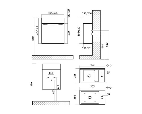Тумба под раковину Art&Max Liberty-500-1D-SO-BL-L подвесная Белый глянец