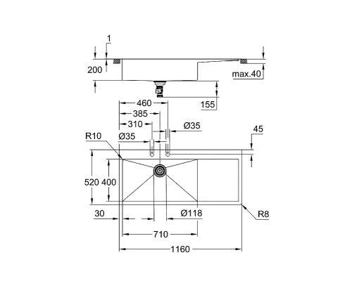 Кухонная мойка Grohe K1000 116 L Нержавеющая сталь