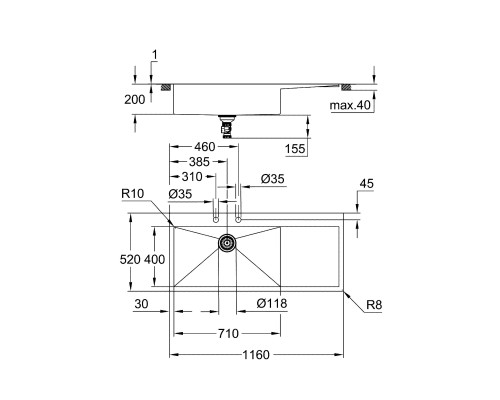 Кухонная мойка Grohe K1000 116 L Нержавеющая сталь