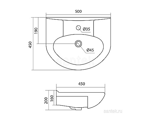 Полукруглая раковина Santek Канны 50 1WH110243