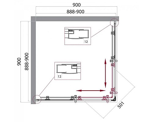 Душевой уголок BelBagno Uno 90х90 UNO-195-A-2-90-P-Cr профиль Хром стекло рифленое