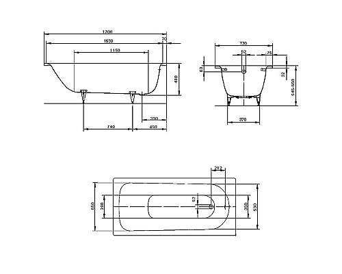 Стальная ванна Kaldewei Saniform Plus 371-1 170x73 112900010001 без покрытия Стальная ванна Kaldewei Saniform Plus 371-1 170x73 112900010001 без покрытия