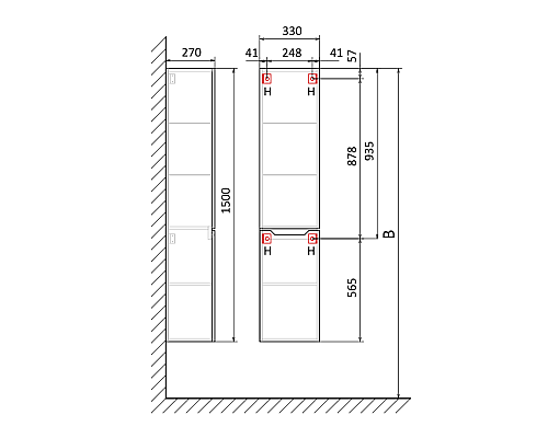 Шкаф пенал Jorno Slide 33 Sli.04.150/P/W подвесной Белый