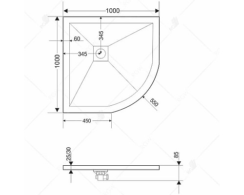 Душевой поддон из искусственного камня RGW Stone Tray ST/R-0100W 100x100 16153100-01