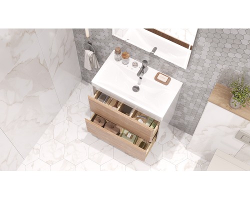 Тумба под раковину Velvex Gesso 70 подвесная Белая Дуб сонома