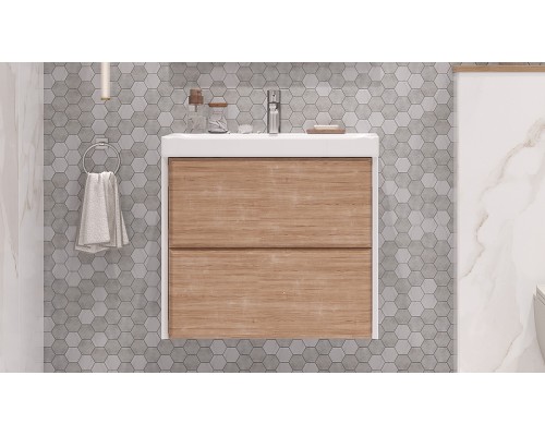 Тумба под раковину Velvex Gesso 70 подвесная Белая Дуб сонома