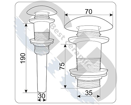 Черный керамический донный клапан Gid BL100 72201k без перелива