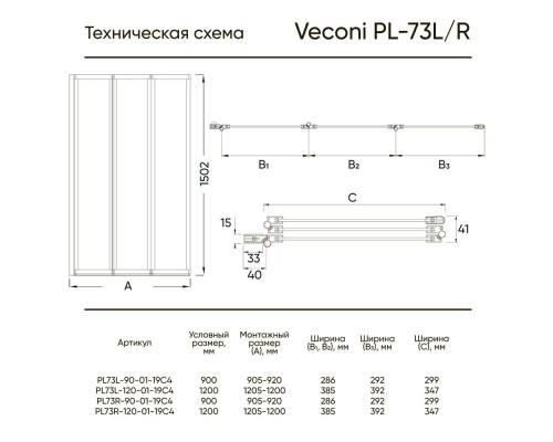 Шторка на ванну Veconi Palau PL-73BL 90 L Черный матовый