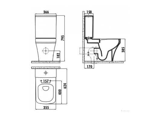 Унитаз компакт Creavit Solo SO361-11CB00E-0000 Белый без бачка и сиденья