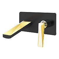 Смеситель для умывальника из стены ЧЕРНЫЙ+ЗОЛОТО Boheme VENTURO 385-B черное-золото