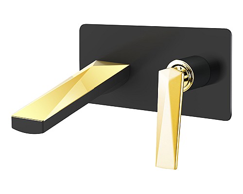 Смеситель для умывальника из стены ЧЕРНЫЙ+ЗОЛОТО Boheme VENTURO 385-B черное-золото