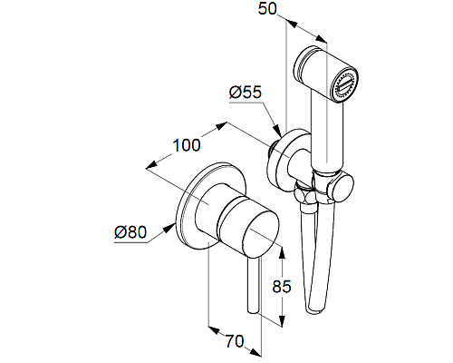 Гигиенический душ со смесителем Kludi Bozz 389983976 Черный матовый