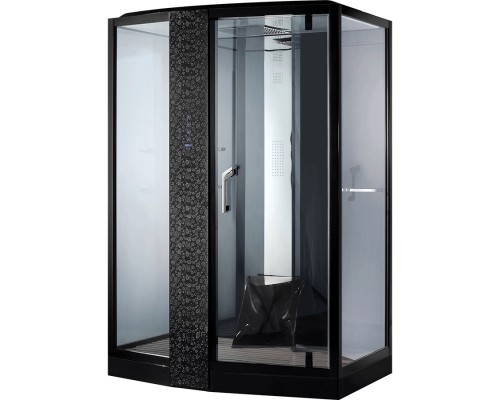 Душевая кабина Orans 150x100 L с баней профиль Черный задние стенки Черные