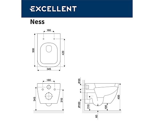 Подвесной унитаз Excellent Ness Подвесной унитаз Excellent Ness
