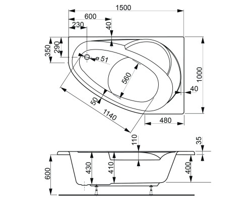 Акриловая ванна VAGNERPLAST FLORA 150 left VPBA151FLA3LX-04