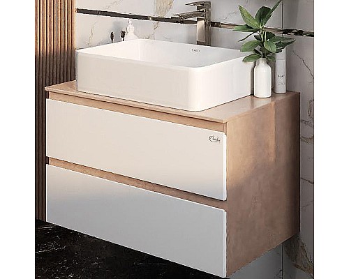 Тумба под раковину Onika Алеста 80.13 108054 подвесная Камень светлый Белая