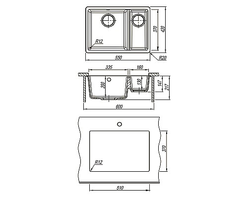 Кухонная мойка Lemark Sinara 550.2-U 9910079 Антрацит
