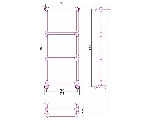 Полотенцесушитель водяной 1260х500 черный матовый Сунержа Ренессанс 1386 31-0281-1250