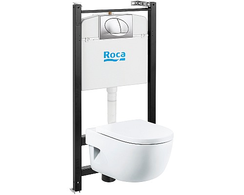 Комплект унитаза с инсталляцией Roca Meridian 7893104110 с сиденьем Микролифт и клавишей смыва