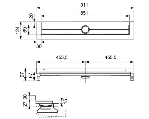 Дренажный канал для пристенного монтажа TECE 600901 