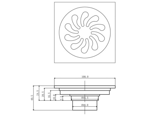 Трап сливной Veragio Canyon d40 VR.CAN-206.BR, с решеткой 10х10, с клапаном бронза