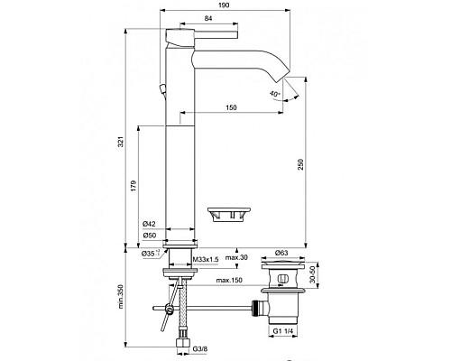Смеситель для раковины Ideal Standard Ceraline BC194XG Черный шелк