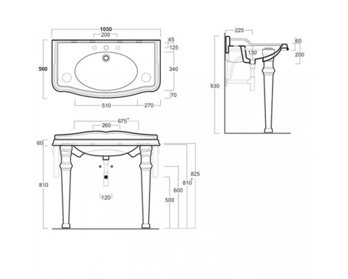 Консоль под раковину TW Bristol TWBR874.3oro Золото