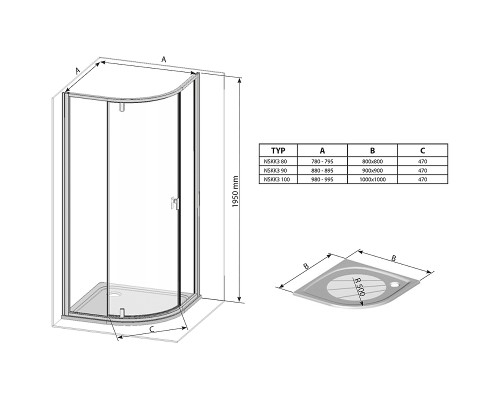 Душевой уголок Ravak Nexty NSKK3-80 80x80 профиль Сатин стекло Transparent