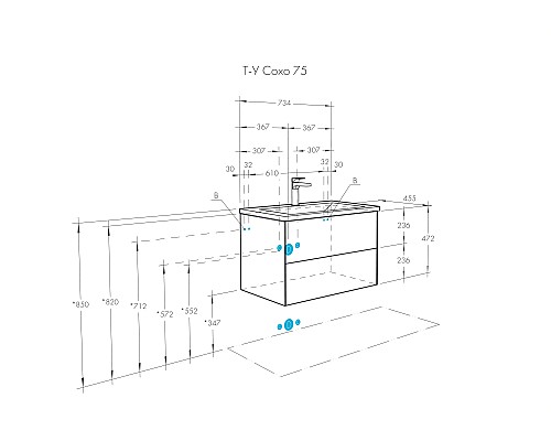 Тумба под раковину Aquaton Сохо 75 1A258101AJ9A0 подвесная Слэйт Галька серая