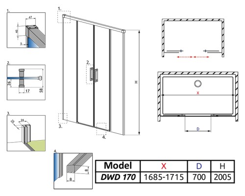 Душевая дверь в нишу Radaway Idea DWD 170x200 профиль Хром стекло прозрачное