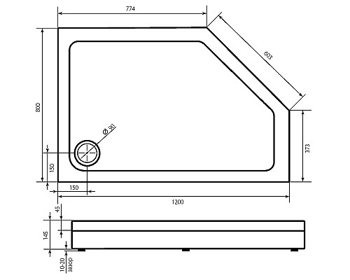Акриловый поддон для душа Bas Пента 120х80 R ПН00065 Белый