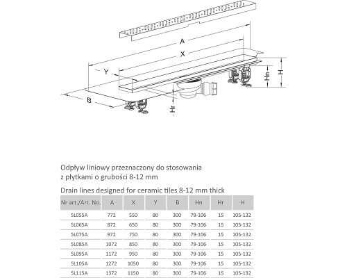 Душевой лоток Radaway RadаDrain 55 5L055A/5R055B с решеткой под плитку Basic