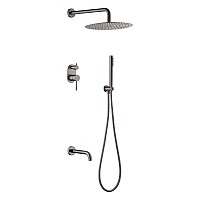 Смеситель встроенный верхний ручной душ и изливом Boheme Uno. Gun Metall