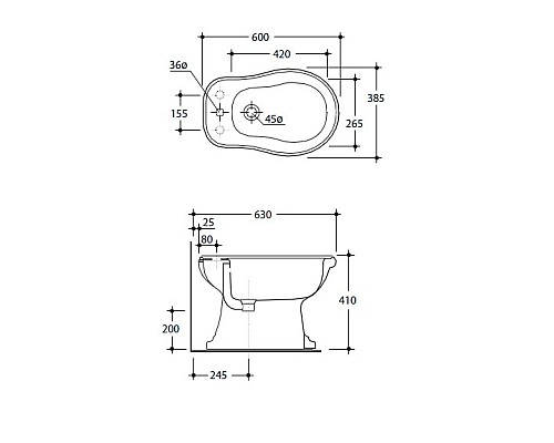 Биде напольное Kerasan Retro 102001 с 1 отверстием под смеситель