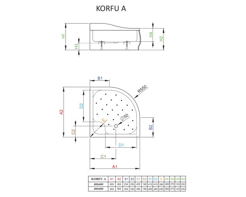 Акриловый поддон для душа Radaway Korfu A 90x90x48 белый