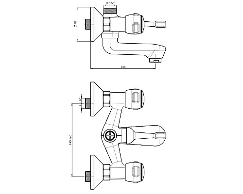 Смеситель для ванны GPD Rios BNB30 Хром