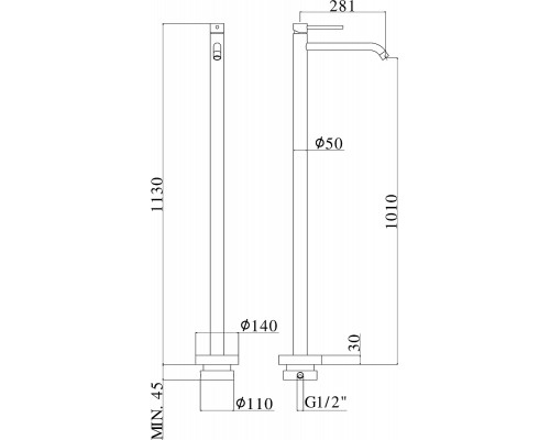 Смеситель Paffoni Light LIG031NO без базы, для раковины, напольный