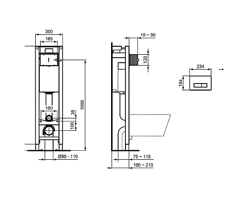 Комплект унитаза с инсталляцией Ideal Standard W220101 с сиденьем Микролифт без клавиши смыва