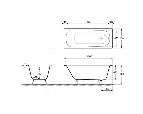 Ванна чугунная Delice Continental 150х70 Ванна чугунная Delice Continental 150х70