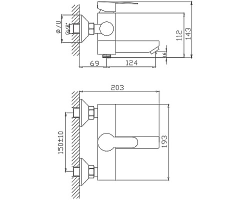 Смеситель для ванны Haiba HB60801 Нержавеющая сталь