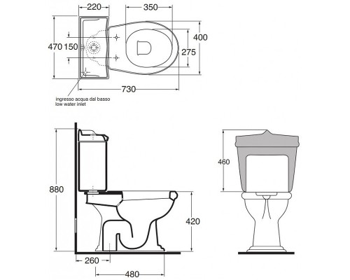Унитаз компакт Azzurra Jubilaeum JUVCMS000000BI/(JUB100/MBS bi) без бачка и сиденья