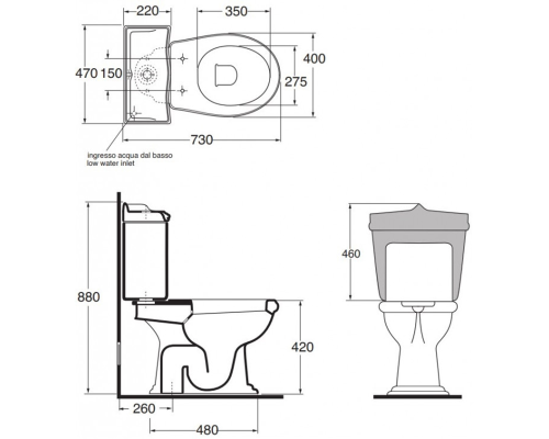 Унитаз компакт Azzurra Jubilaeum JUVCMS000000BI/(JUB100/MBS bi) без бачка и сиденья