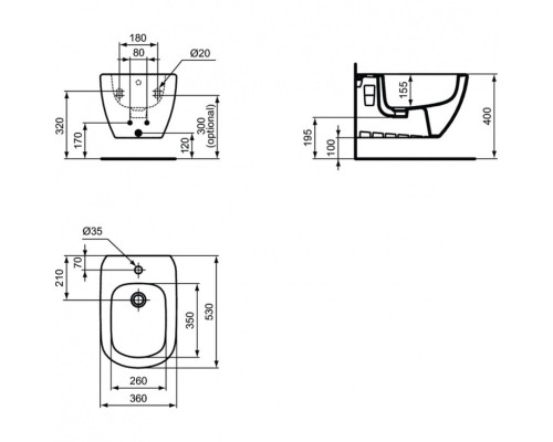 Биде Ideal Standard Tesi T3552V1 подвесное Silk White
