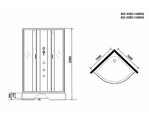 Душевая кабина Niagara Classic 100x100 NG-3502-14BKG с гидромассажем